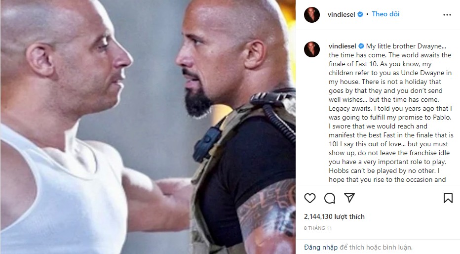 Dwayne Johnson từ chối lời mời quay trở lại thương hiệu Fast & Furious của Vin Diesel             [HOT]