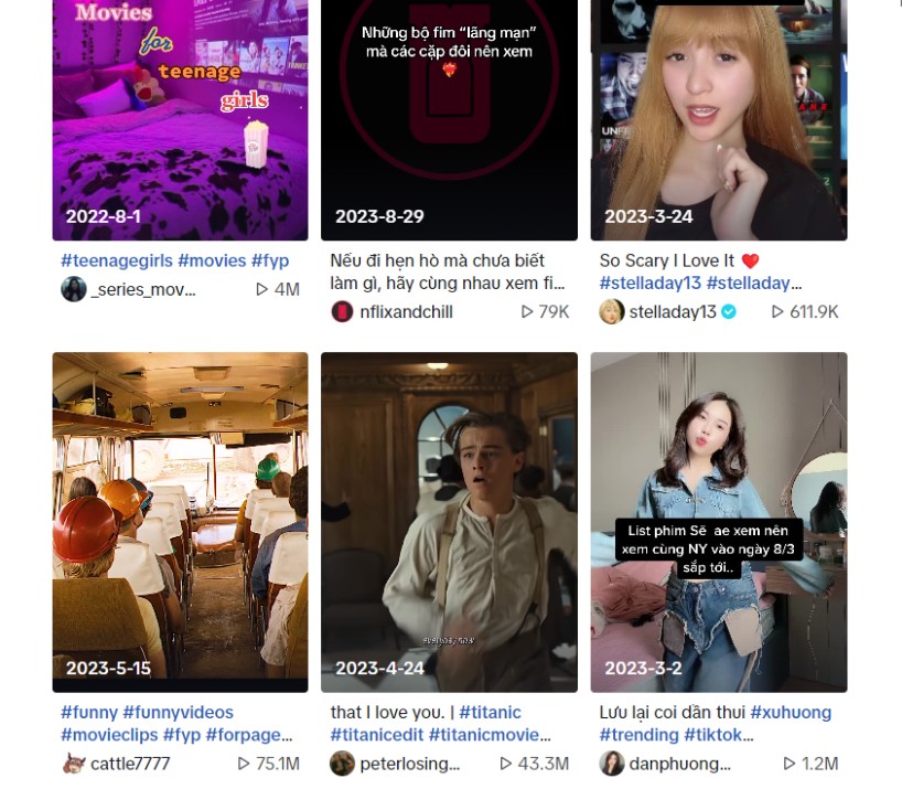 Các video về phim ảnh thu hút lượng lớn người xem trên Tiktok