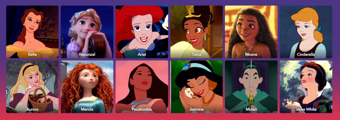 Danh sách chính thức của các nàng công chúa Disney. Ảnh: Website Disney.com