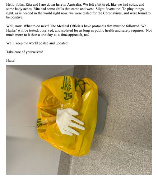 Hình ảnh thông báo được Tom Hansks chia sẻ trên trang twitter cá nhân.